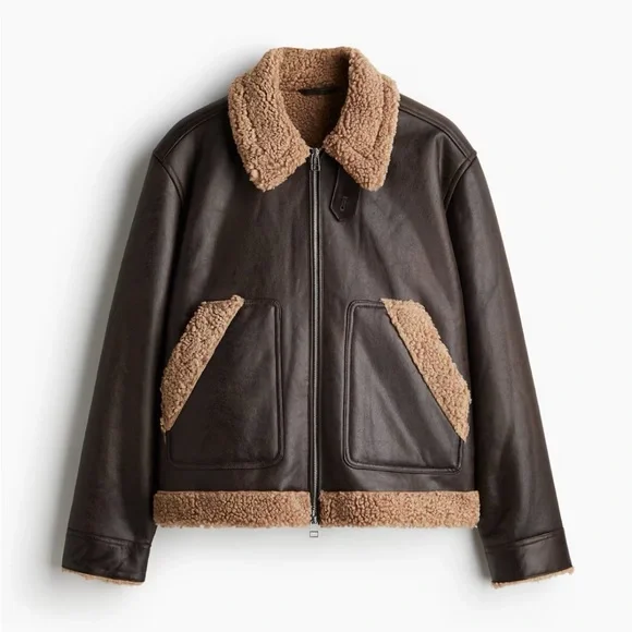 NWT H&M Regular Fit Teddy Trimmed Cozy Jacket Size L - Picture 5 of 6